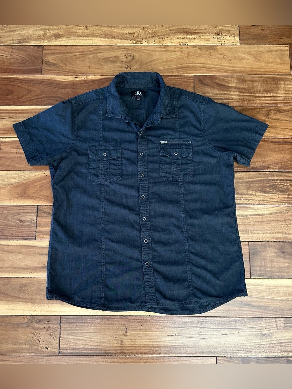 Rock & Republic Charcoal Gray Short Sleeve Button Up Shirt Mens XXL